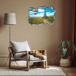 Eiffel Tower Hot Air Balloon 3D Art Wall Decal Vinyl Sticker
