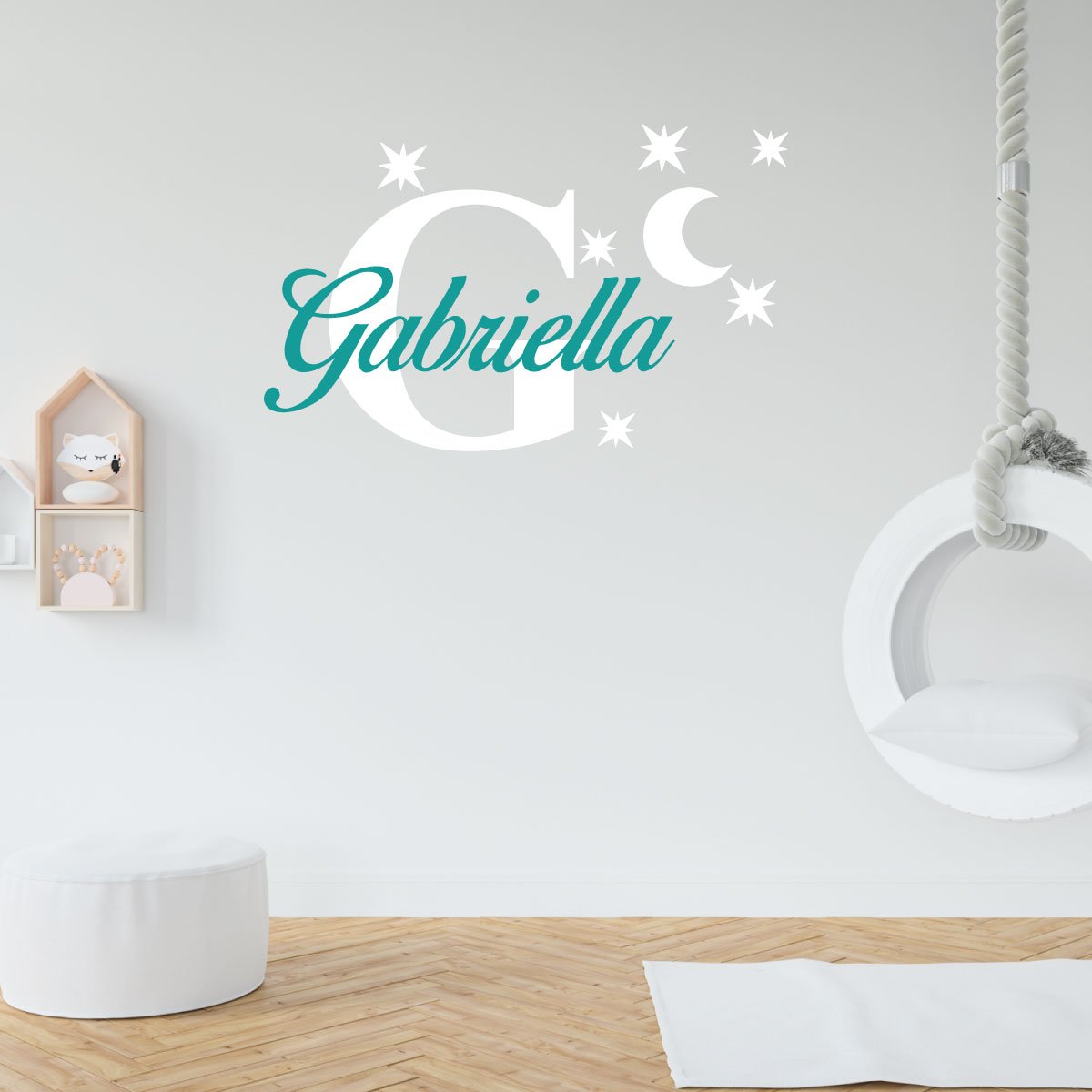 Birds Font Moon and Stars Custom Name & Initial Wall Decal - Image 2