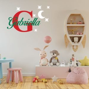 Birds Font Moon and Stars Custom Name & Initial Wall Decal