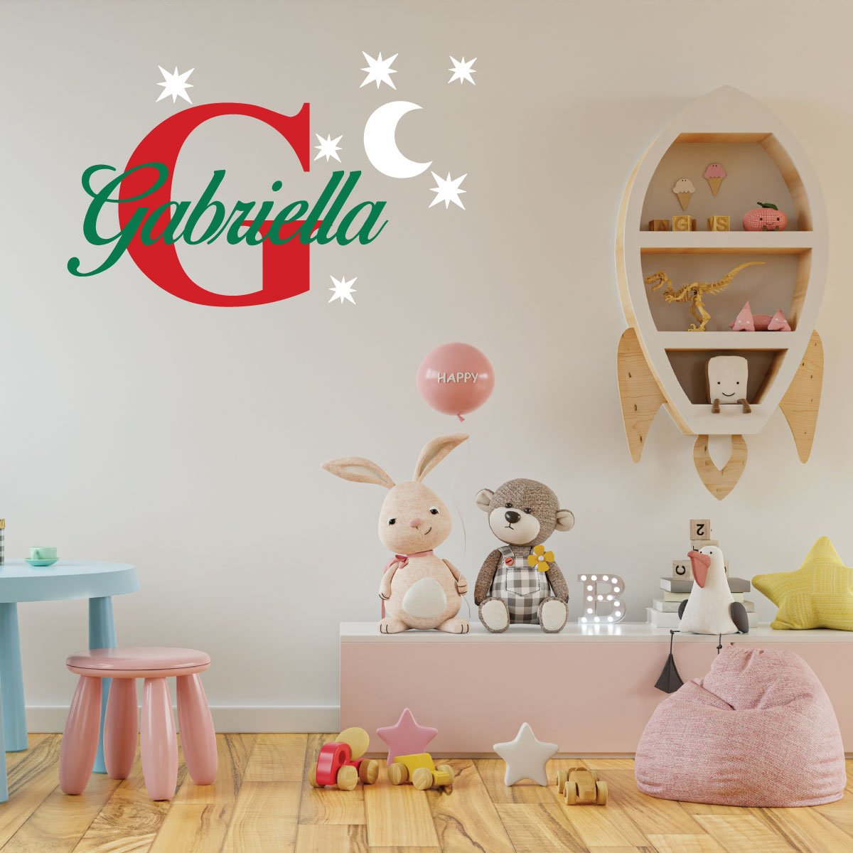 Birds Font Moon and Stars Custom Name & Initial Wall Decal