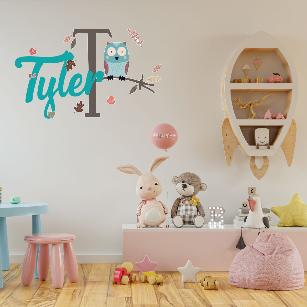 Owl Custom Name Wall Decal Vinyl Sticker - Image 2