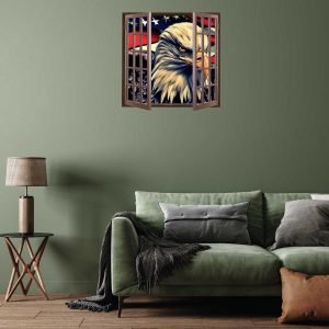 Vintage American Flag with Eagle 3D Art Wall Decal Vinyl Sticker